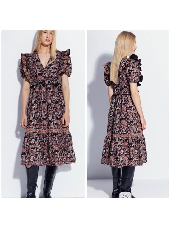 Sfera Dresses & Skirts - SFera Dainty Floral Midi Dress Womens Medium Embroidered Ruffles Feminine Modest